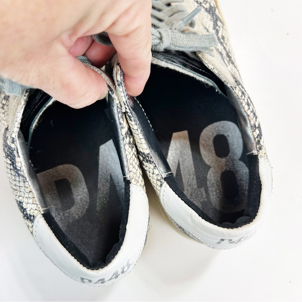 P448 Womens Size 38 Snake Print Sneakers Reptile Low Top Shoes Leather‎ - Picture 8 of 10